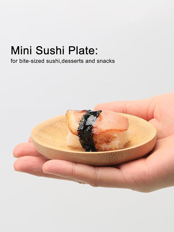 Mini Serving Dishes, Bamboo Small Appetizer Plates for Desserts/Charcuterie/Snacks, Dipping Sauce Bowls Set for Condiments/Spice/Tomato Sauce, Mini Sushi Plates, 1 oz 6 Pcs