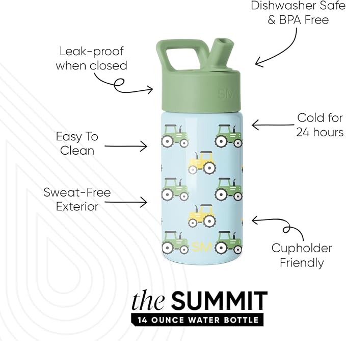 Simple Modern Kids Water Bottle & Toddler Cup | 14oz | Tractor | Insulated - Image 2