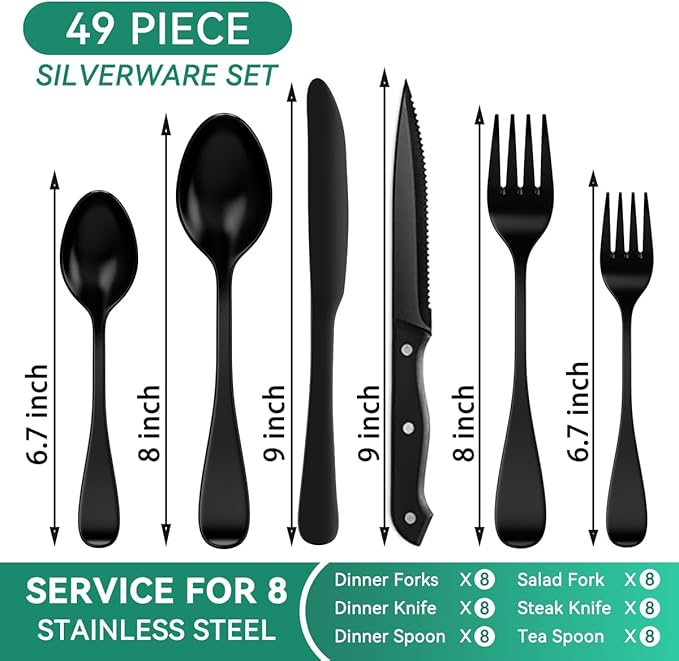 JUNLIN 49 Pieces Black Silverware Set - Image 2