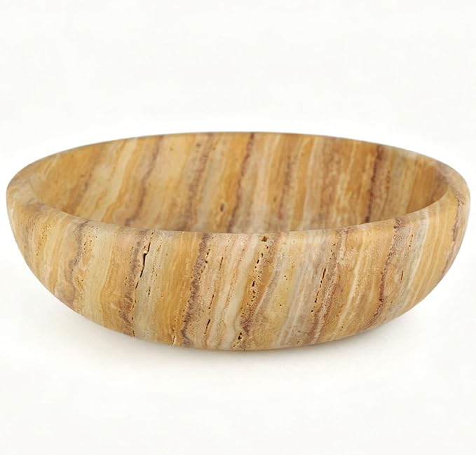 Handmade Travertine Bowl Unique Pattern Natural Stone Centerpiece Bowl, 7.8" Decorative Key & Fruit Bowl for Bohemian Home Decor Kitchen Counter Entryway & Office Jewelry Holder, Art Object