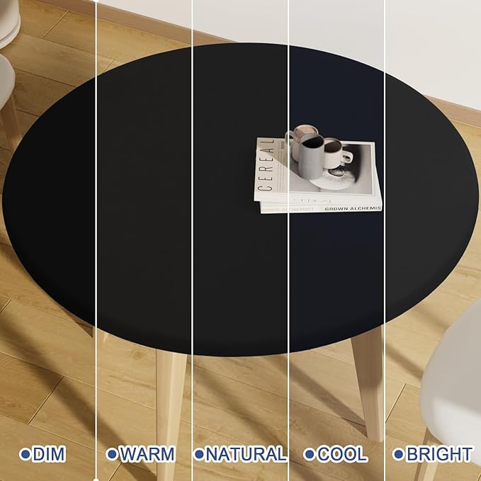 Round Spandex Tablecloth, Elastic Fitted Waterproof Tablecloths for 36"-44" Tables, Stretch Washable Picnic Table Cover for Camping, Dining, Indoor and Outdoor, Black