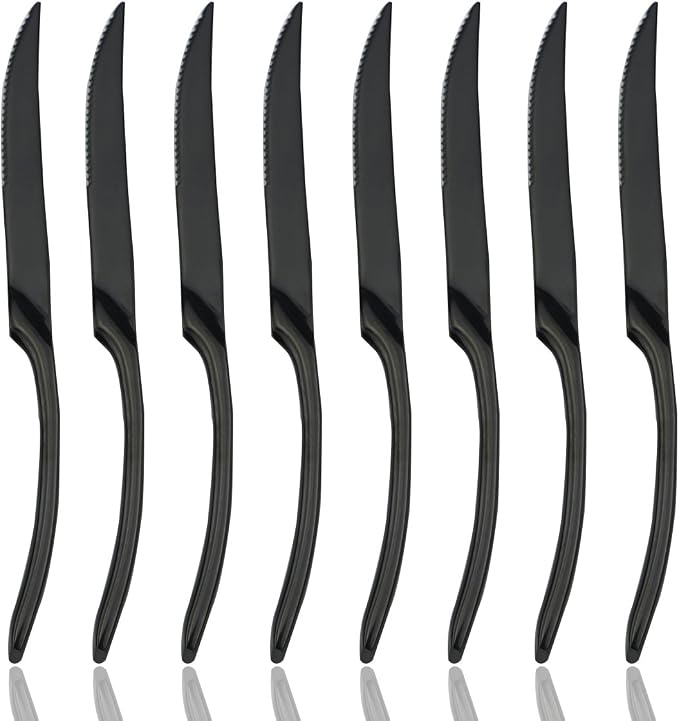 JASHII 18/10 Stainless Steel 8 Piece Mirror Polished Black Steak Knife Black by JASHII