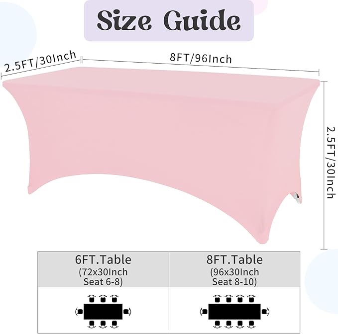 HAISIWLKJ 3 Pack Table Cloth 8ft Pink Tablecloths for Rectangle Folding Table Spandex Fitted Stretch Cover Wrinkle Resistant Washable Protector for Party, Wedding, Banquet, Festival.