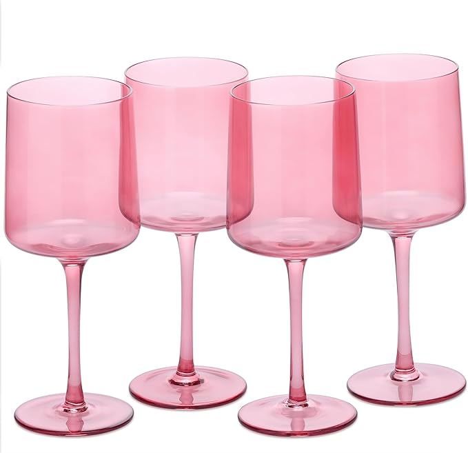 Navaris Pink Stemmed Wine Glasses - Set of 4 - Coloured Wine Glasses with Stems - Stylish Design Glassware for Serving Wine, Cocktails, Dessert