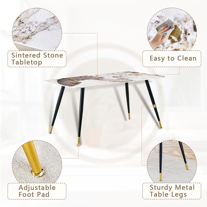 5 Piece Dining Table Set, 4 Chair Dining Table Set, Sintered Stone Kitchen Table Top and Modern Chairs Set of 4 for Kitchen Dining Room