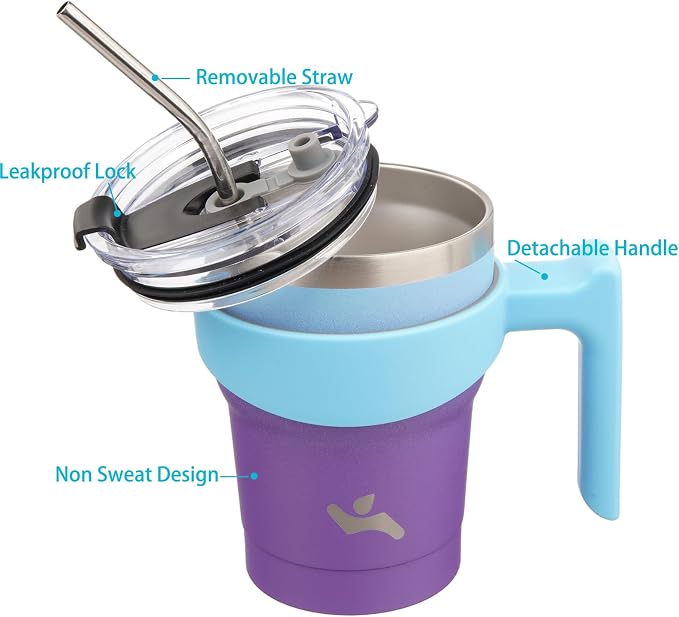 Konokyo 10 oz Tumbler with Handle and Straw, Insulated Travel Mug | Ocean - Image 2