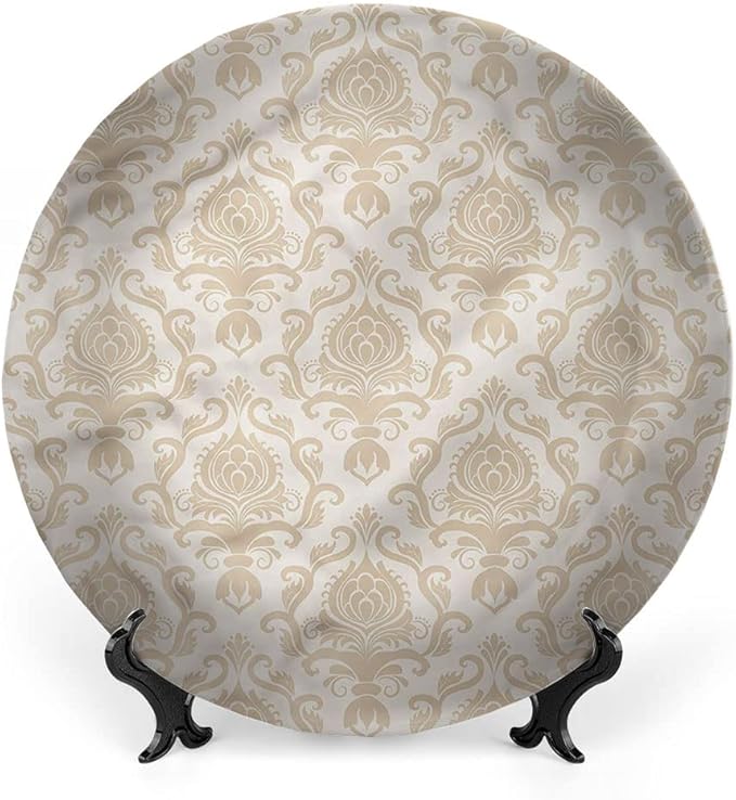 Ceramic Plates, Victorian Decorative Ceramic Plates, Flourishing Flowers Motif, 8 Inch, Household Plates Decorative, Golden