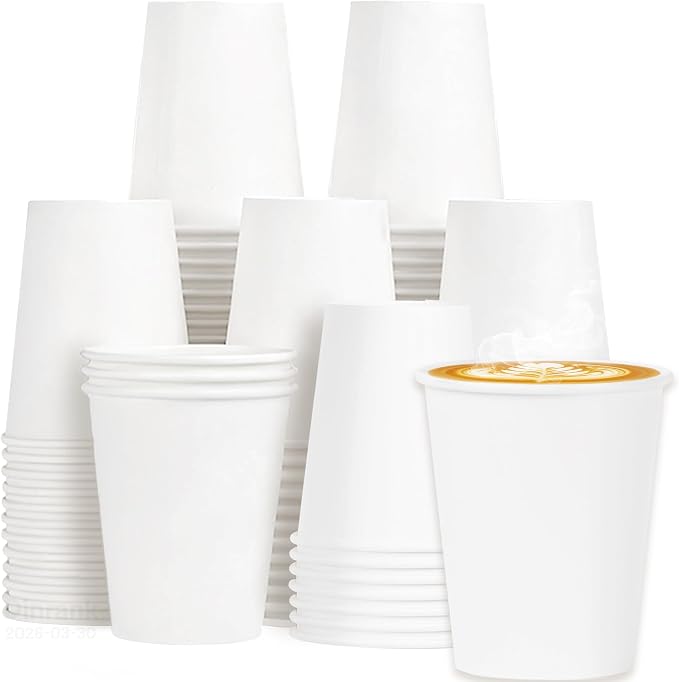 8 oz Paper Cups Small Disposable, 100 Pack White Paper Cups by DrinkGreenLiveClean