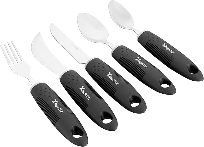 Restaurantware Adaptive Utensils - 1 count Stainless Steel, 9.843 x 5.118 x 1.575 Inches, Ergonomic Eating Aids, Non-Slip Utensil Set for Arthritis, Secure Grip Design, Black