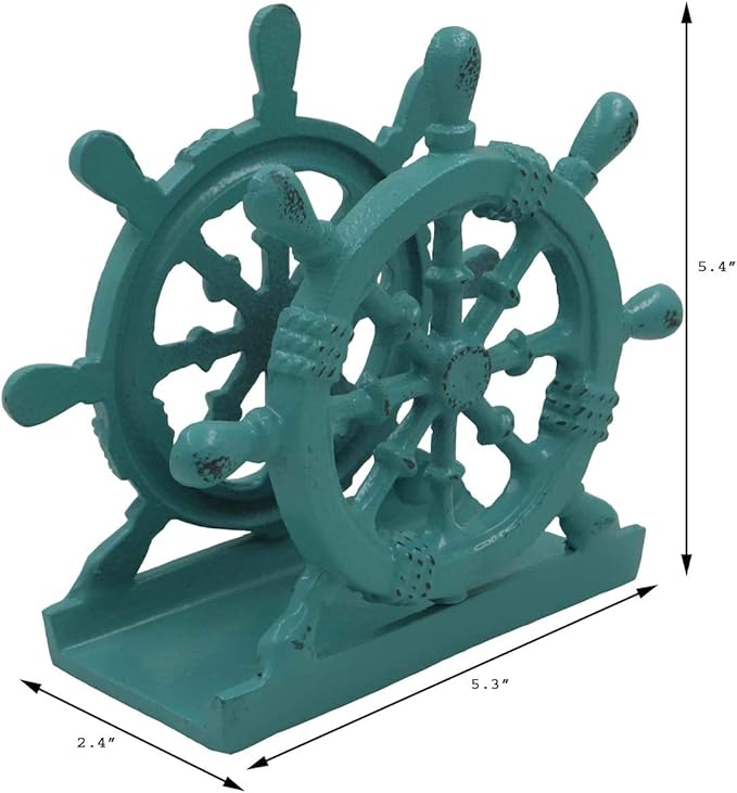 THDC Nautical Napkin Holder, Lunch, Dinner, Nautical Collection Napkin Holder, Made of Metal (Wheel Distressed Green)