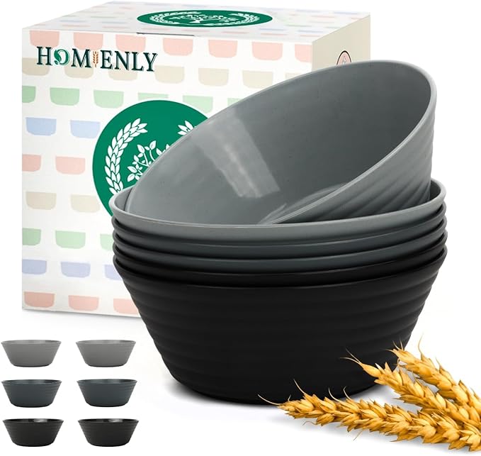 Wheat Straw Bowls 50 OZ, Reusable Unbreakable Large Cereal Bowls Soup Bowl Set by HOMIENLY