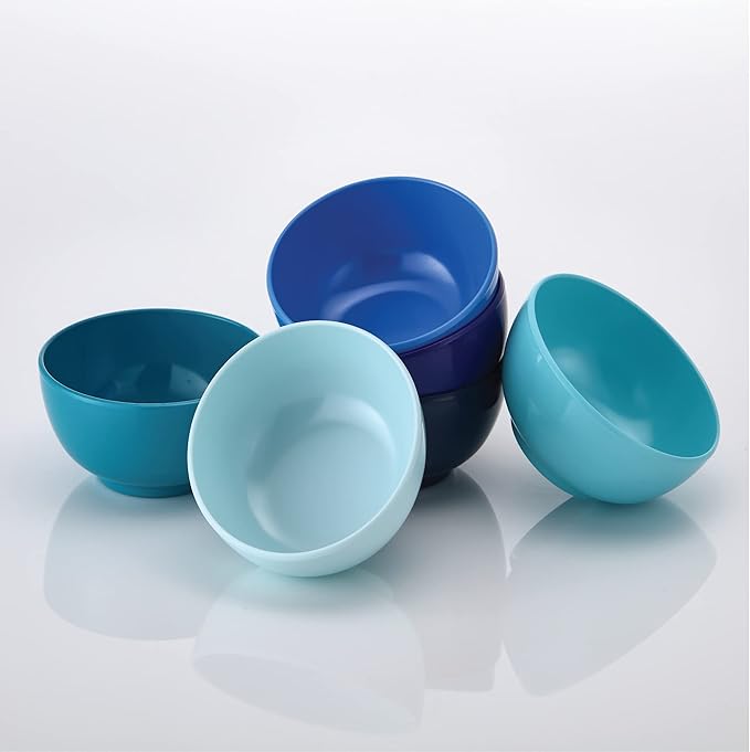 French Bull Melamine Small Bowls, 6-Piece Set, Small Serving Bowl – Snack, Condiment, Dip, Dessert, Ice Cream – Shatter Proof, Food-Safe, BPA Free, Dishwasher Safe, 5.5” 22 oz - Shades of Blue