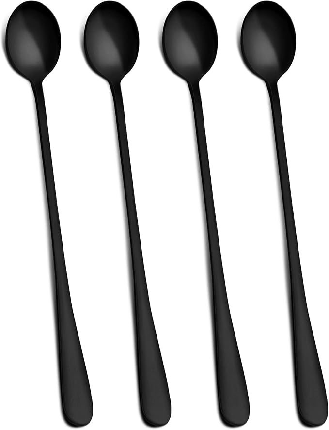 Hiware Matte Black 9-Inch Long Handle Iced Tea Spoons, Coffee Spoon, Ice Cream by HIWARE