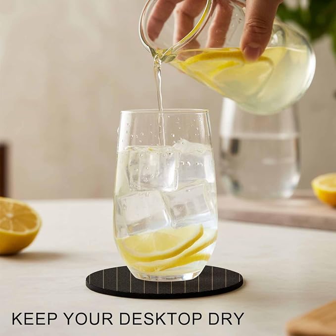 Simple Line Black Coasters Set of 2, Non-Slip Cup Coaster Mat - Image 2