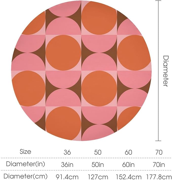 Mid Century Round Tablecloth, Abstract Retro 50s 60s Style Geometric Print Tablecloth for Home Party Dining Room Kitchen Decorm 70Inch(178cm)