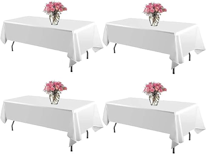 4 Pack White Rectangle Tablecloth 60 x 102 Inch for 6 FT Tables, Wrinkle Resistant Washable Polyester Table Cover for Wedding Dining Buffet Parties and Camping, Mantel Blanco Para Mesa Rectangular