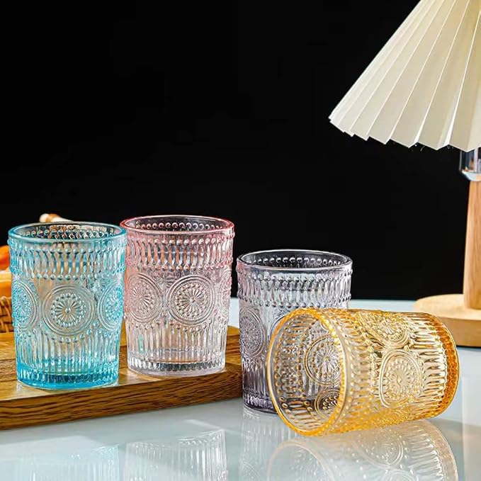 Amzcku Amber Drinking Glasses Set of 4, Vintage Glassware 10 oz- - Image 6