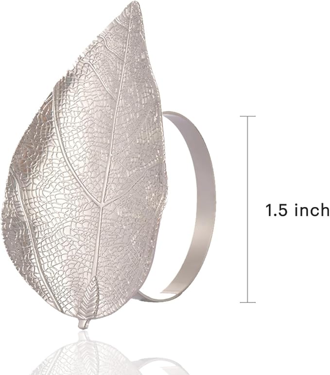 Decozen Set of 8 Silver Napkin Rings in Leaf Design, Festive, Table Decor Setting for Holiday, Wedding, Birthday, Kitchen, Home Decor, Housewarming Gift - Mothers Day Decorations