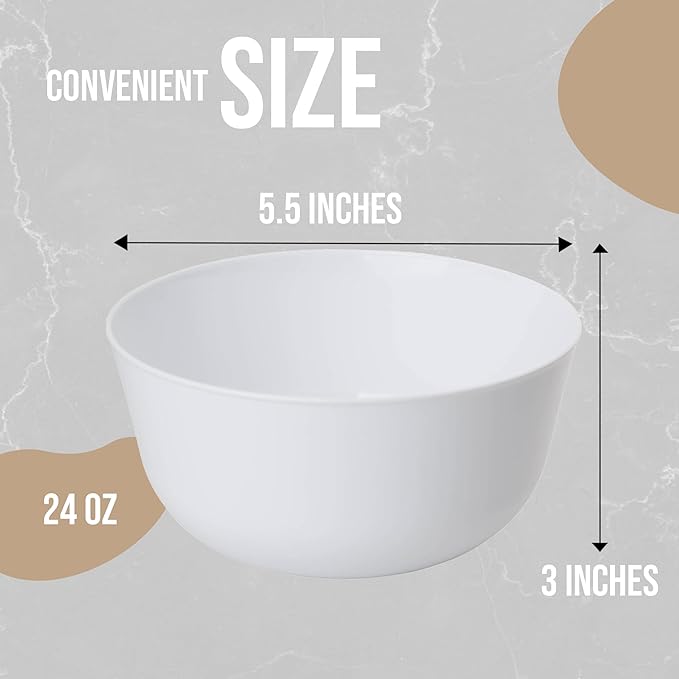 Trendables Disposable Bowls - Set of 50, 24 Oz Fancy White Plastic Serving Bowls, Perfect for Ice Cream, Salad, Candy