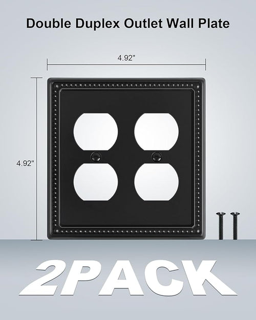 2-Pack Double Duplex Outlet Cover, Metal Switch Plates and Outlet Covers, Black Pearls Decorative Wall Plates for Electrical Outlets, 2 Gang Receptacle Cover, Corrosion Resistant