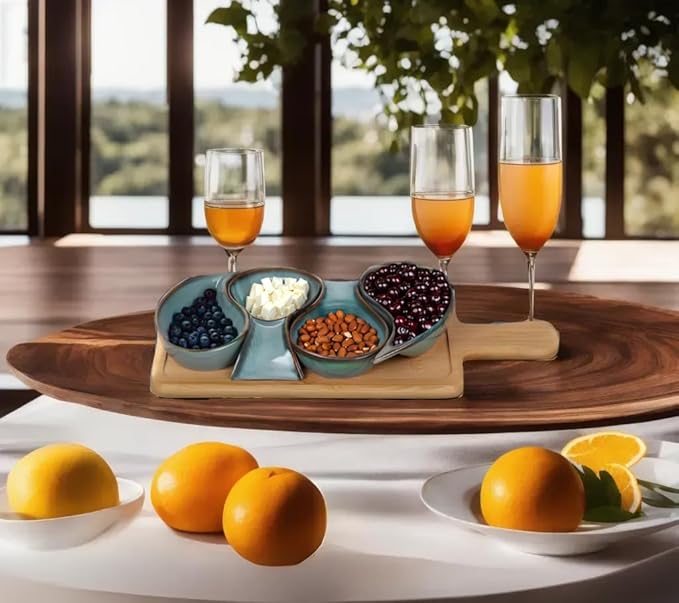 5-pc Porcelain Mini dip bowls for parties, Condiment serving tray, Mini Serving dishes for Olives, Nuts, Toppings; Ideal gift set for any occasion