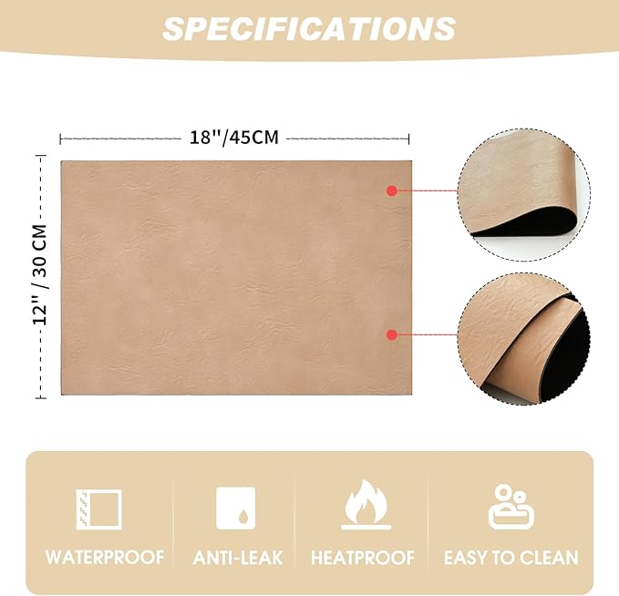 Artoid Mode Pink Faux Leather Placemats Set of 4, 12x18 Inch Waterproof Wipeable Heat Resistant Vinyl Place Mats, Reversible Table Mats for Spring Kitchen Dining Decor