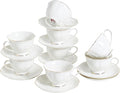 White Ceramic Tea Cup and Saucer Set of 8 - 6oz Elegant Porcelain Cups by PRECITIME