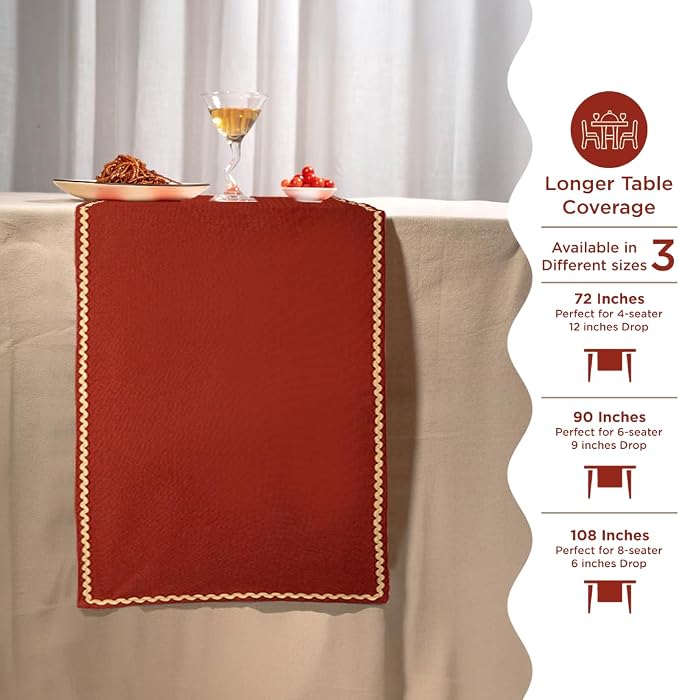 Folkulture Fall Table Runner 90 Inches Long | Burnt Orange Rick Rack | Table - Image 5