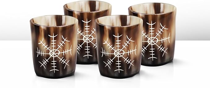 Handicrafts Home Viking Horn Shot Glasses Set of 4, Handmade Natural Ox Horn by HandicraftsHome