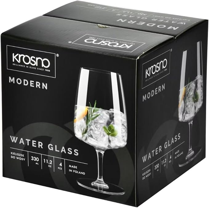 Krosno - Stemmed Tulip Water Glasses, Set of 4, 11.2 oz, Ideal Goblets for Dessert, Cocktails, Juice, Drinking Glasses, Lead-Free and Safe, Dishwasher Safe, Made in Europe