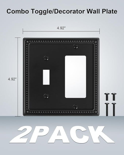 2-Pack Combo Toggle/Decorator Light Switch Cover Plate, Pearls Decorative Electrical Outlet Covers, Metal Wall Switch Plates and Outlet Covers, Black
