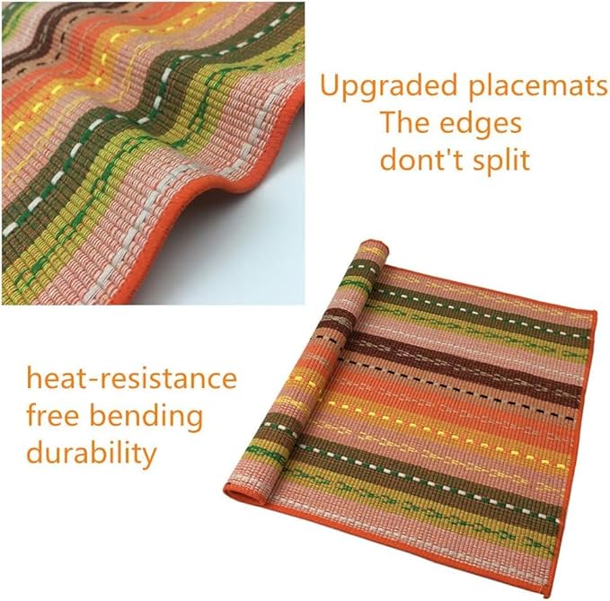 WAZAIGUR Hand Woven with 100% Cotton Placemats Colorful Placemats Braided Ribbed Durable Heat-Insulation Table Mats Set of 8,Orange