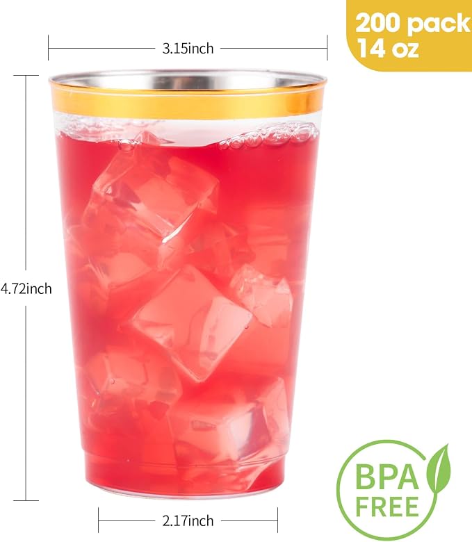 Goodluck 200PCS 14oz Gold Plastic Cups - Image 4