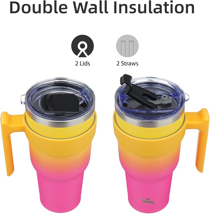 Konokyo 30 oz Tumbler with Handle and Straw, Insulated Travel Mug | Rainbow; - Image 3