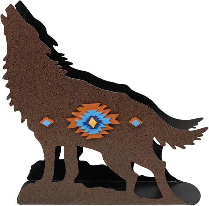 De Leon Collections 14148 Pecos Howling Wolf Brown 6.9 Inch Distressed Metal Wildlife Nature Lodge Rustic Southwest Home Décor Decorative For Kitchen Or Dining Room Napkin Holder