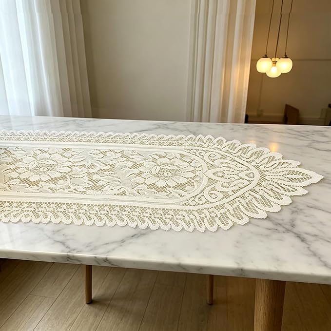 Tinsow 2 Pack Cotton Crochet Lace Rectangular Table Runner Dresser Scarf Doilies - Image 2