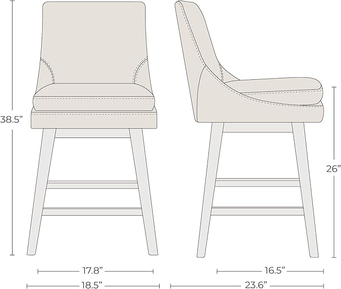 CHITA Counter Height Swivel Bar Stools Set of 3, FSC Certified Upholstered Fabric Barstool Chairs with Back, 26.8" H Seat Height, Fabric in Ivory