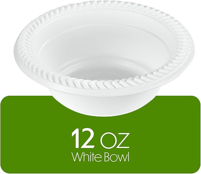 PLASTICPRO 800 PCS White Plastic Soup Bowls 12 oz Premium Quality Light Weight Dishes Disposable Plastic Bowls for Parties Weddings