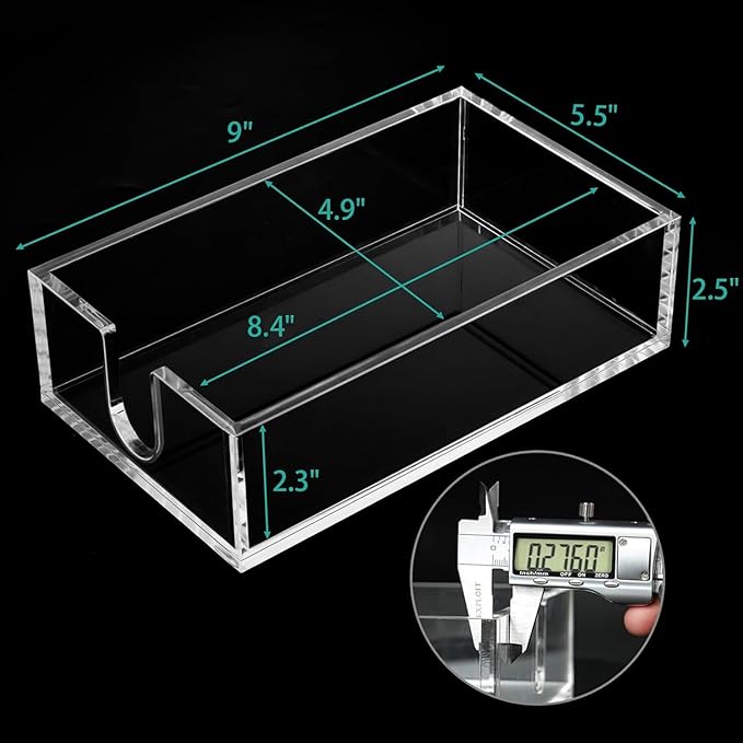 Rubtlamp 1Pcs Acrylic Napkin Holder Bathroom - 0.27Inch Thickness Bathroom Napkins Holder For Guest - Hand Towel Tray for Kitchen, Parties, Weddings, Party, Hotel (Clear, 9”X5.5”X2.5”)