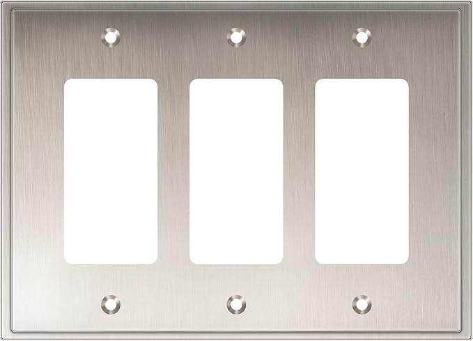 Henne Bery Soft Modern Decorative Wall Plate Switch Plate Outlet Cover (Triple Decorator, Satin Nickel)