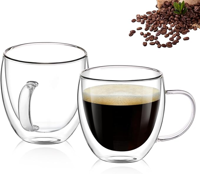 Espresso Cups Set of 2, Hand Blown 5oz Double Walled Insulated Espresso Coffee by Potdoctor