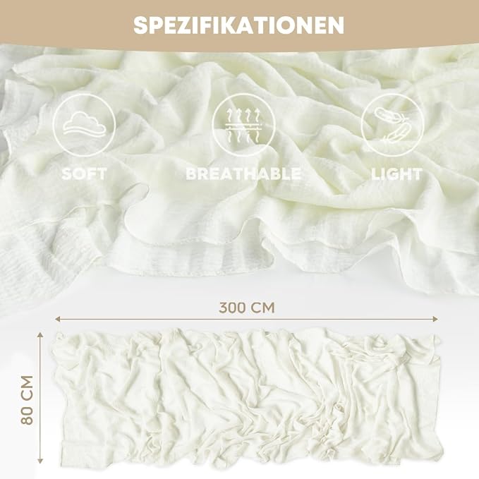 Artoid Mode Boho Milk White Gauze 3 Pieces Wedding Table Runner, 120 Inch - Image 6