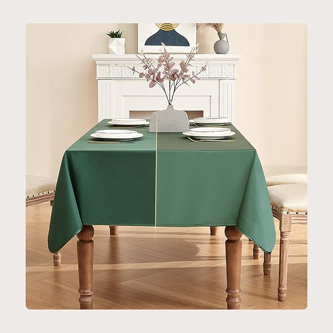 BALCONY & FALCON Rectangle Tablecloth Waterproof Table Cover Fuzzy Linen and Satin Double-Sided Usable Table Cloth for Dining, Kitchen, Cafe, Parties and Outdoor Use (Hunter Green 55x70)