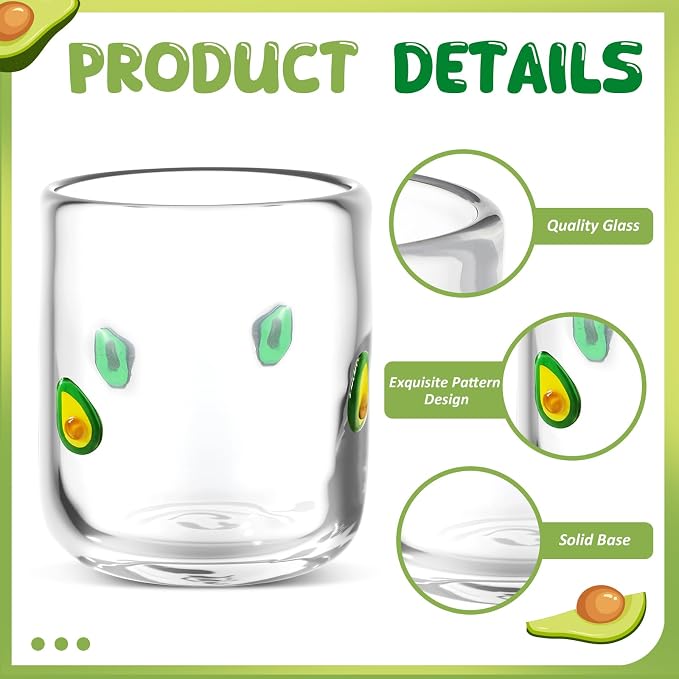 SiliFine 2 Pcs Avocado Icon Juice Glasses - 14oz Avocado Stemless Wine Drinking - Image 4