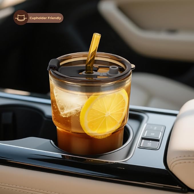 Zukro 13 oz Glass Cups with Lid and Straw 2 Pack, Non-Slip Rubber Bottom | Leak - Image 8