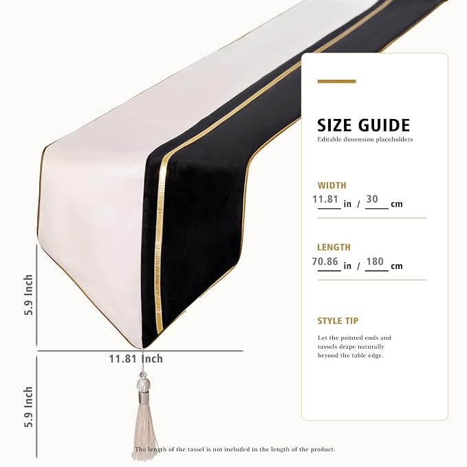 Avigers Table Runner 12 x 72 Inch, Tassels | Faux Silk double-layer accent - Image 2