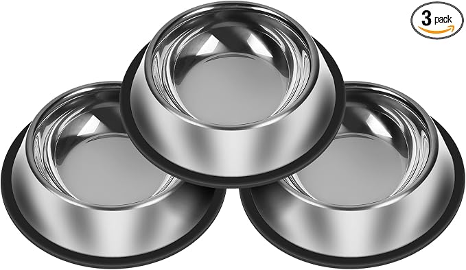 3Pcs Stainless Steel Dog Bowls Non-Slip Dog Food Bowl 36 Oz Dog Food and Water by Serentive