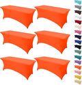 6Pack 6FT Table Cloth for Rectangular Fitted Events Stretch Orange Table Covers Washable Spandex Tablecloth Protector for Party, Wedding, Cocktail, Banquet, Festival