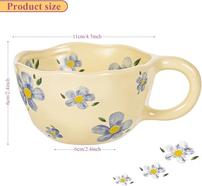Ceramic Coffee Mug Vintage Flower Mugs 8 oz Cute Floral Coffee Mugs Irregular - Image 4
