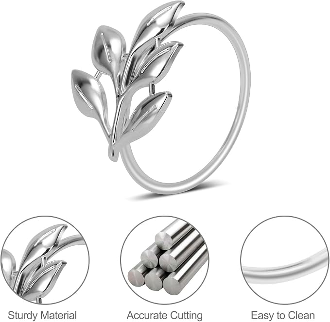 KPOSIYA Set of 20 Leaf Napkin Rings Metal Silver Napkin Holder Table Napkin - Image 2